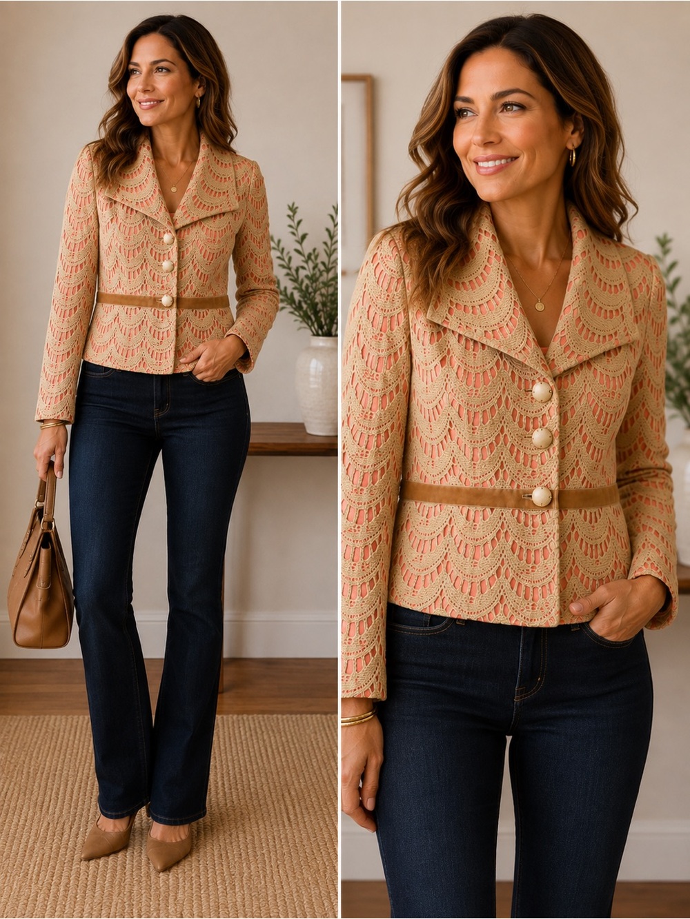 Tracy Reese Women’s Sz 8 Coral Crochet Lace Blazer Jacket, Lined Statement Piece